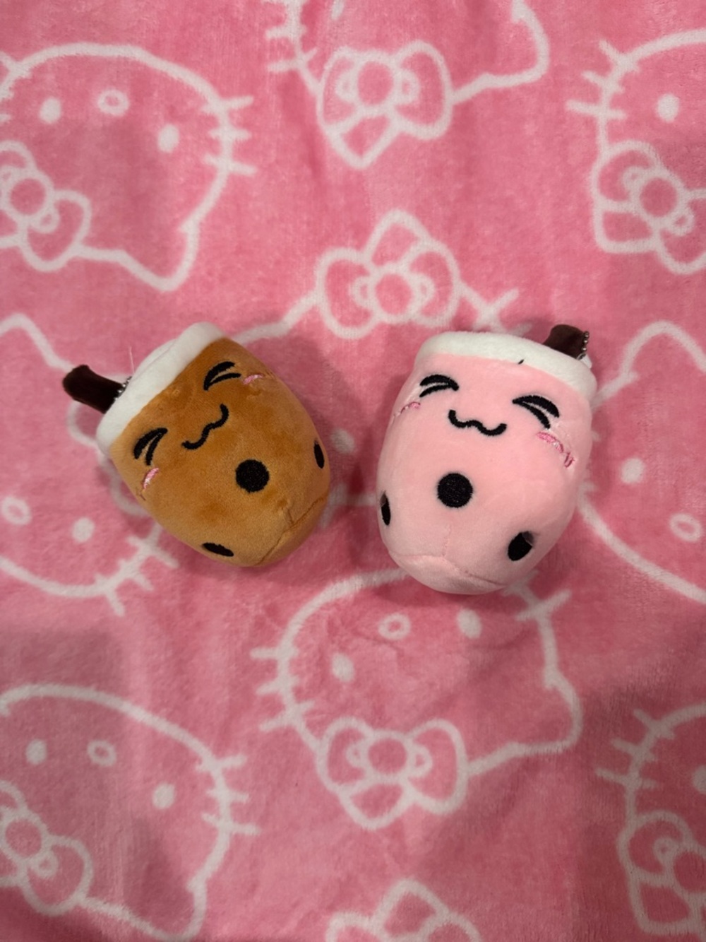 Plush Bubble Tea Keychain - Pink and Brown Cute Boba Plush bag charms set of 2